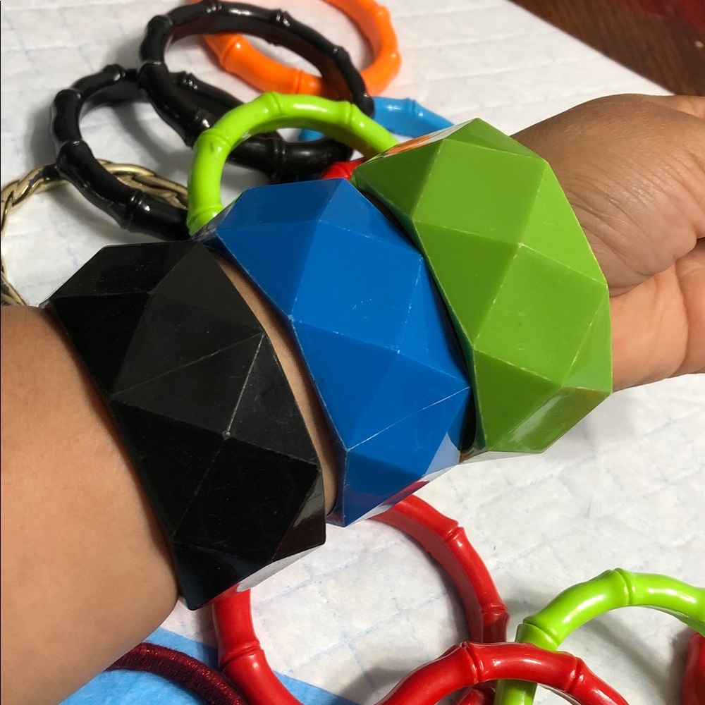Kids Geometric Plastic Bangle Bracelet - Black, Blue & Green